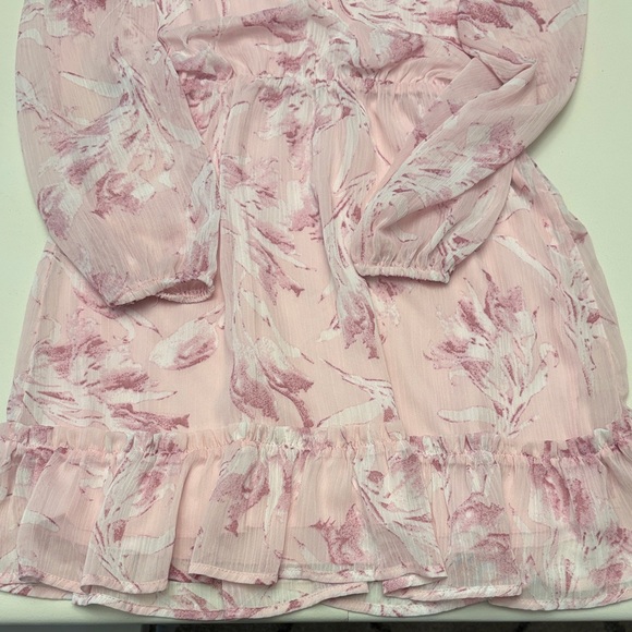 GB girls Pink Floral Ruffle-Hem Long Sleeve Dress - Picture 3 of 5